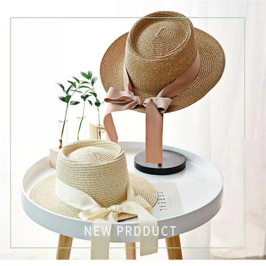 Women’s Wide-Brim Straw Sun Hat with Ribbon Bow – Floppy Beach Fedora
