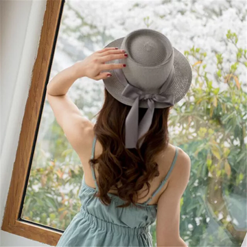 Women’s Wide-Brim Straw Sun Hat with Ribbon Bow – Floppy Beach Fedora