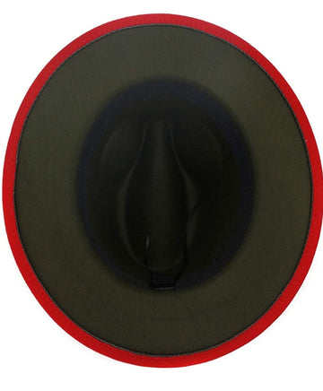 Red with Green Base Fedora Hat