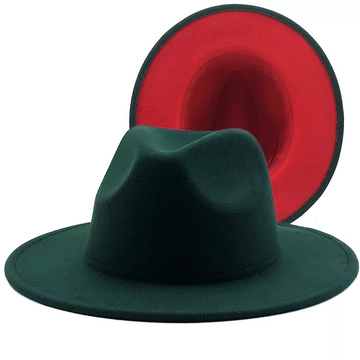 Dark Green with Red Base Fedora Hat