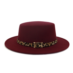 Flat Head Fedora Hat with Animal Print Belt