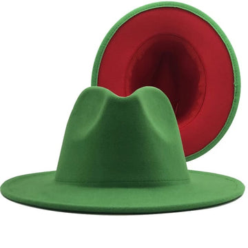 Green with Red Base Fedora Hat