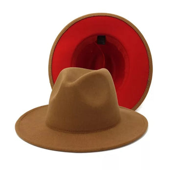 Tan with Red Base Fedora Hat