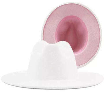 White with Pink Base Fedora Hat