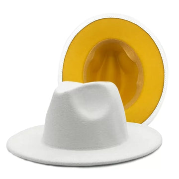 White with Yellow Base Fedora Hat