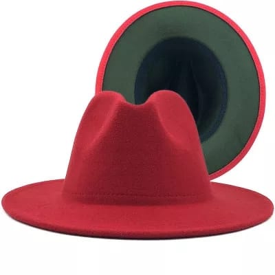 Red with Green Base Fedora Hat