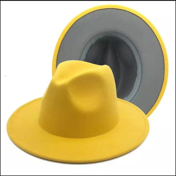 Yellow with Gray Base Fedora Hat