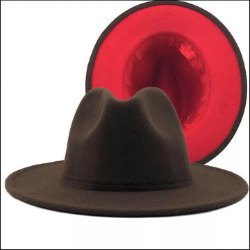 Brown with Red Base Fedora Hat