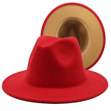 Red with Caramel Base Fedora Hat