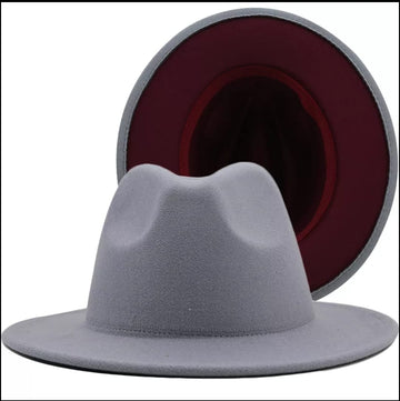 Gray with Burgundy Base Fedora Hat