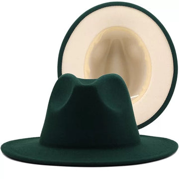 Dark Green with Cream Base Fedora Hat