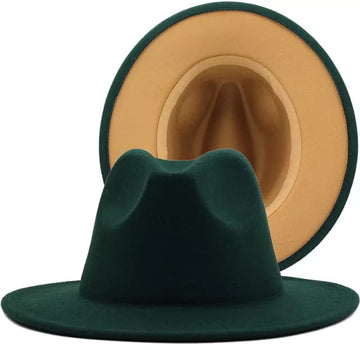 Dark Green with Caramel Base Fedora Hat