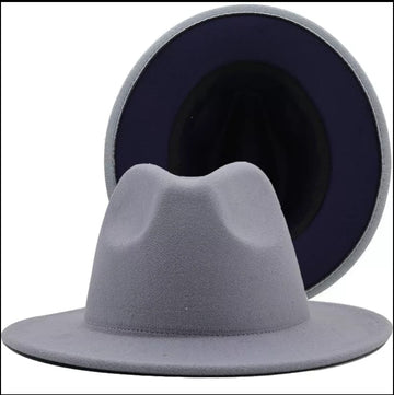 Gray with Navy Blue Fedora Hat