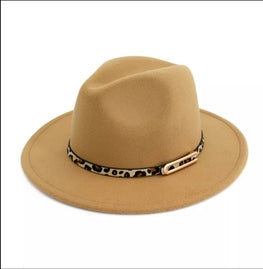 Unisex Fedora Hat with Animal Print Belt