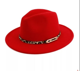 Unisex Fedora Hat with Animal Print Belt