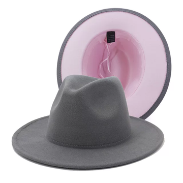 Gray with Pink Base Fedora Hat