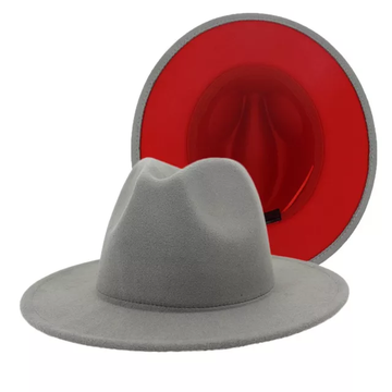 Gray with Red Base Fedora Hat