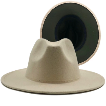 Cream with Army Green Base Fedora Hat