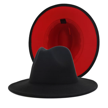 Black with Red Base Fedora Hat