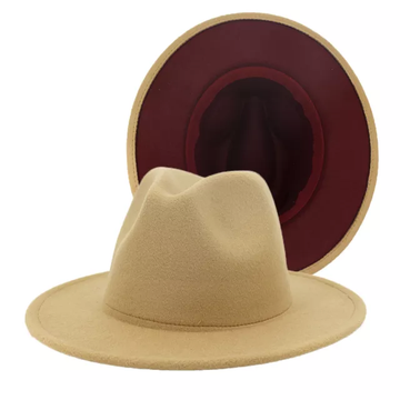 Caramel with Burgundy Base Fedora Hat