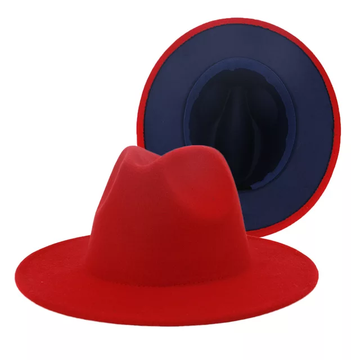 Red with Navy Blue Base Fedora Hat