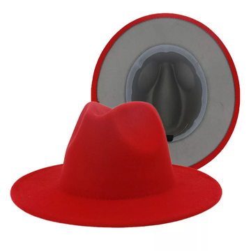 Red with Gray Base Fedora Hat