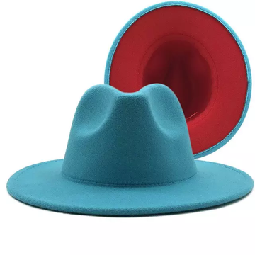 Turquoise with Red Base Fedora Hat