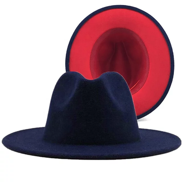 Navy Blue with Red Base Fedora Hat